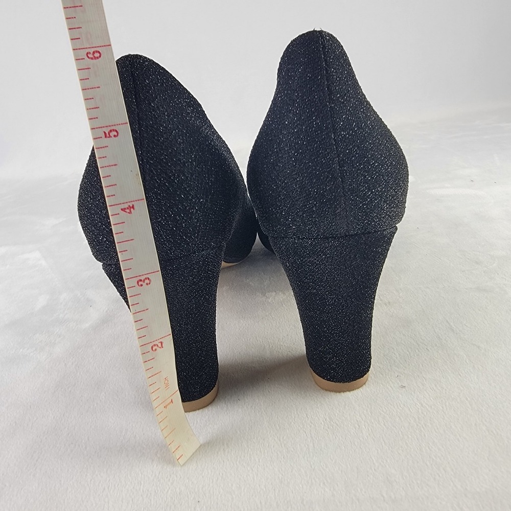 Errid Black Sparkle Round-Toe Pump Block Heel Evening Shoes Size 10.5 Dress - Picture 5 of 8